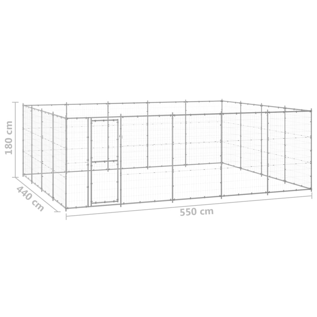 vidaXL Hundgård för utomhusbruk galvaniserat stål 24,2 m²
