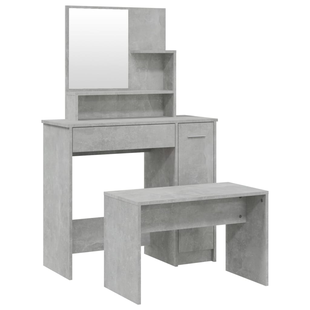 vidaXL Sminkbord set betonggrå 86,5x35x136 cm