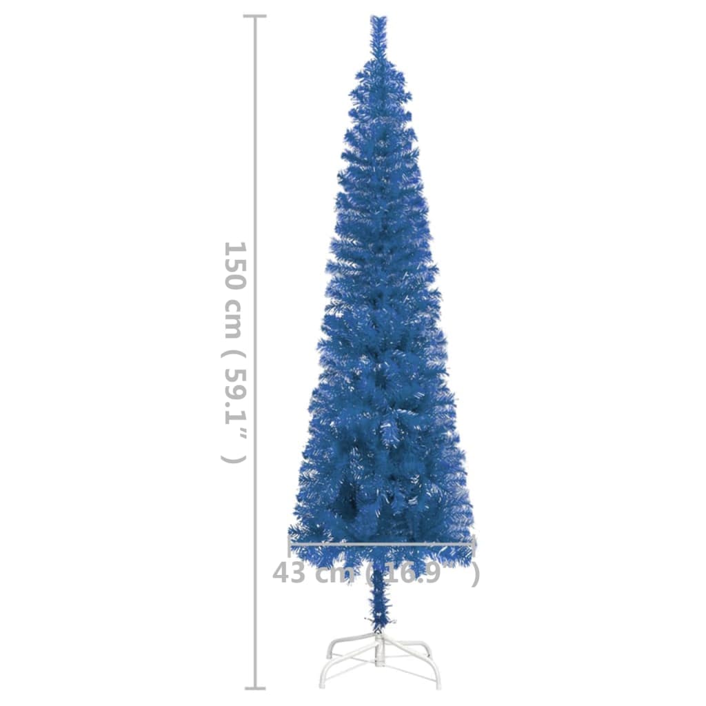 vidaXL Smal plastgran med LED blå 150 cm