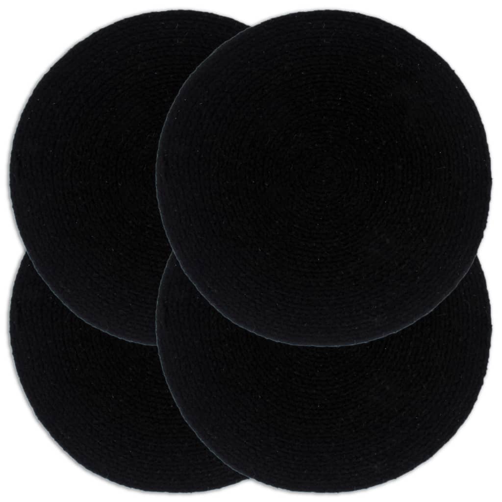 vidaXL Bordstabletter 4 st svart 38 cm rund bomull