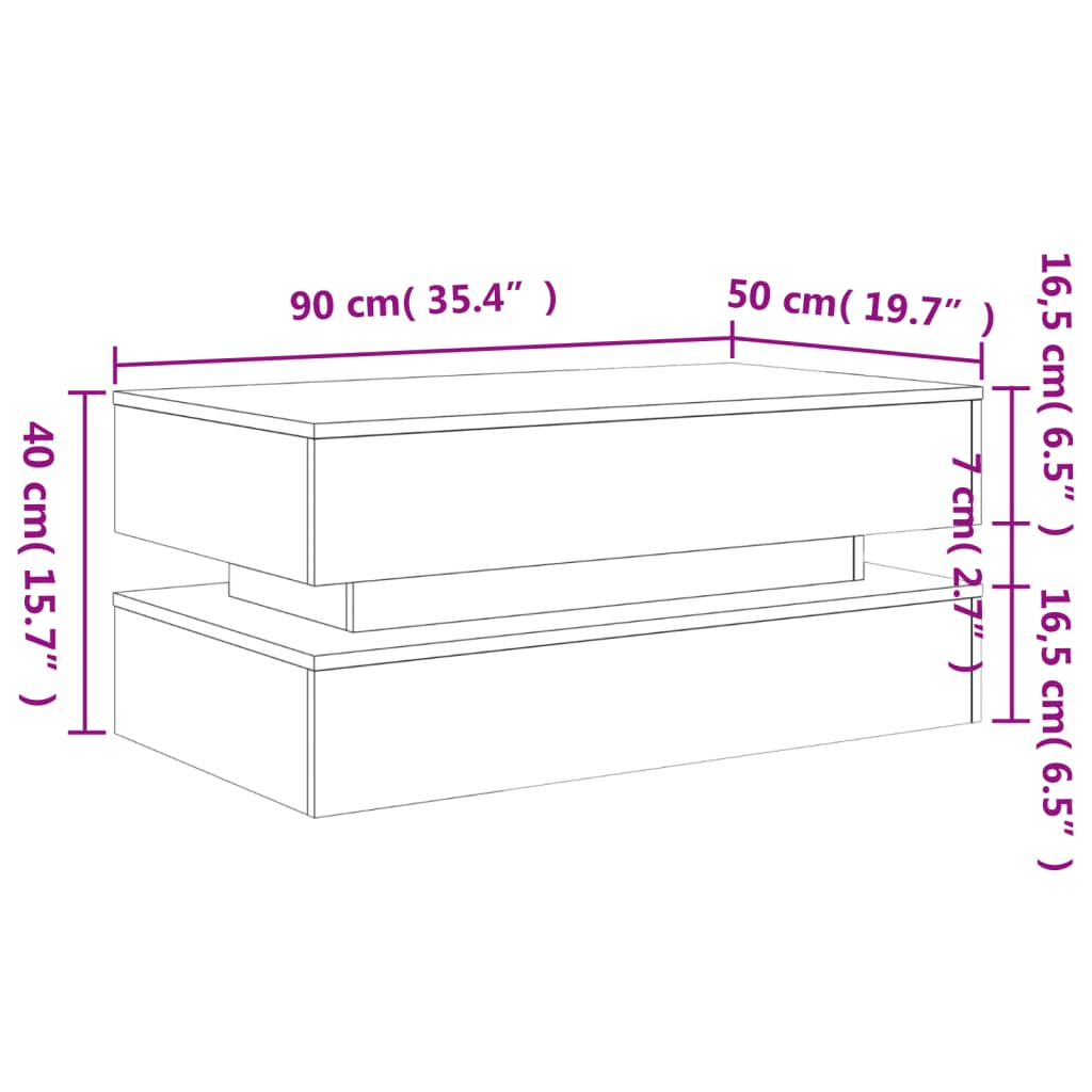 vidaXL Soffbord med LED betonggrå 90x50x40 cm