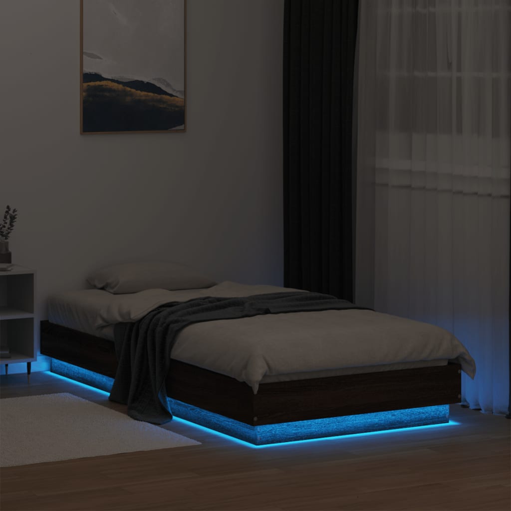 vidaXL Sängram med LEDs brun ek 75x190 cm