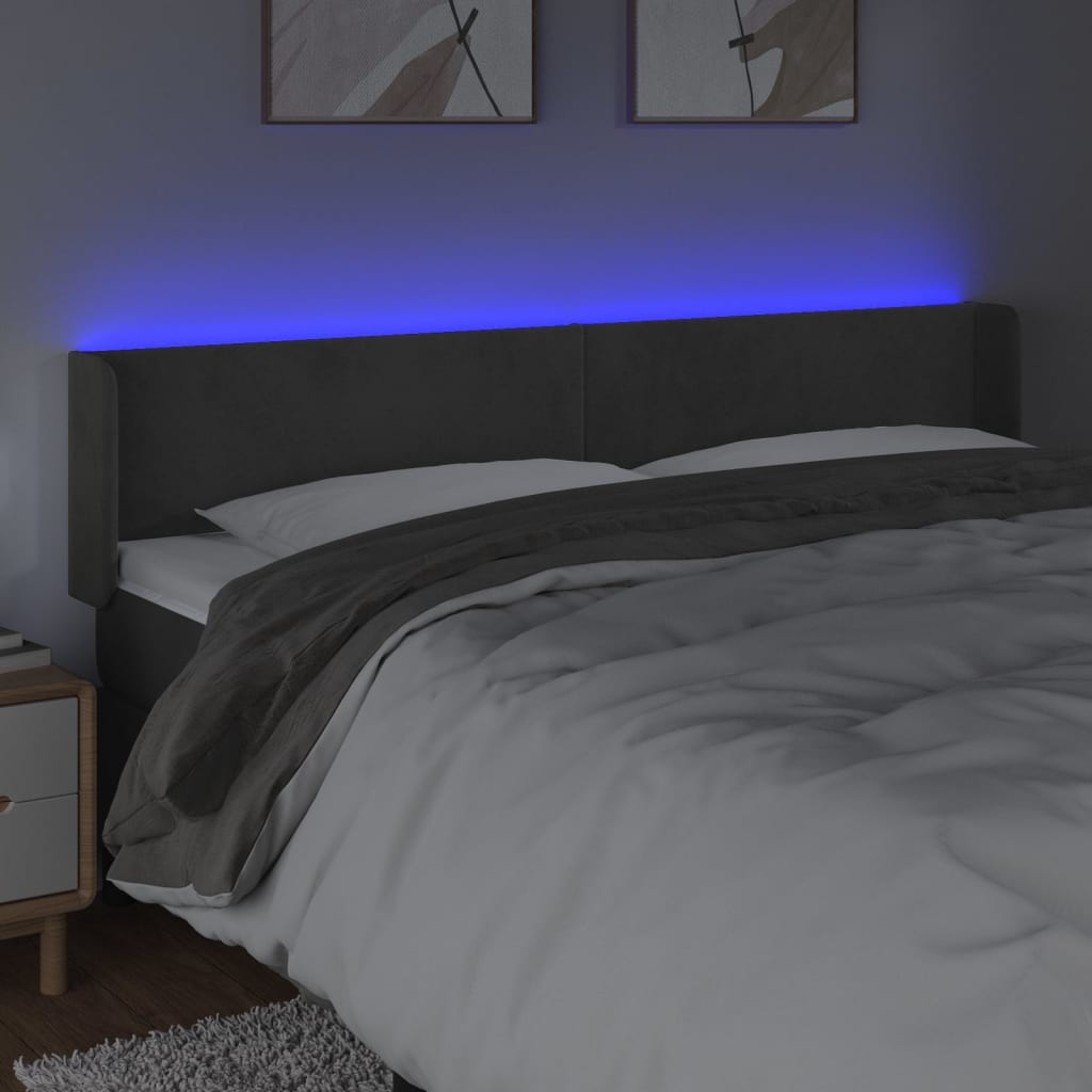vidaXL Sänggavel LED mörkgrå 183x16x78/88 cm sammet