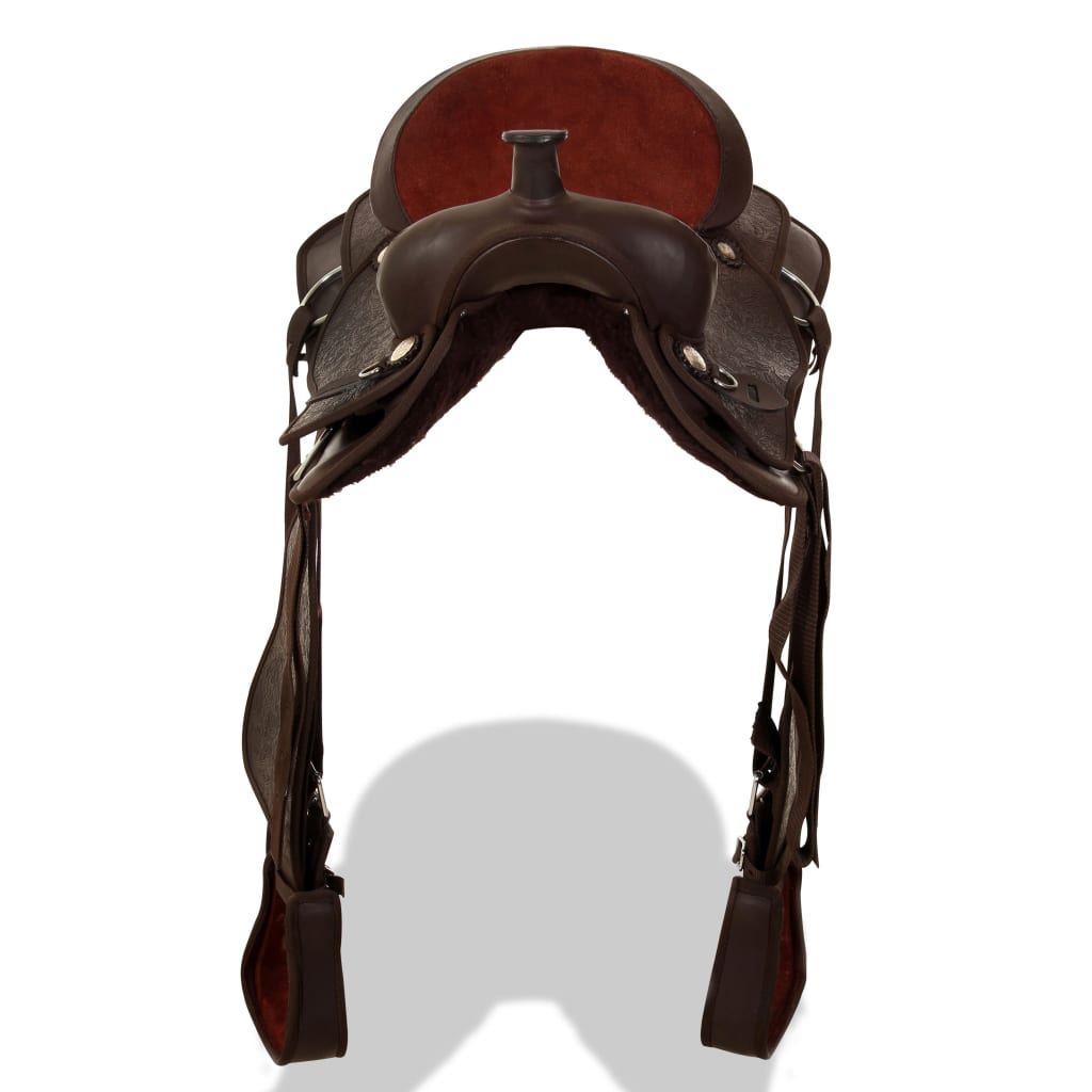 vidaXL Westernsadel träns&halsband äkta läder 17" brun