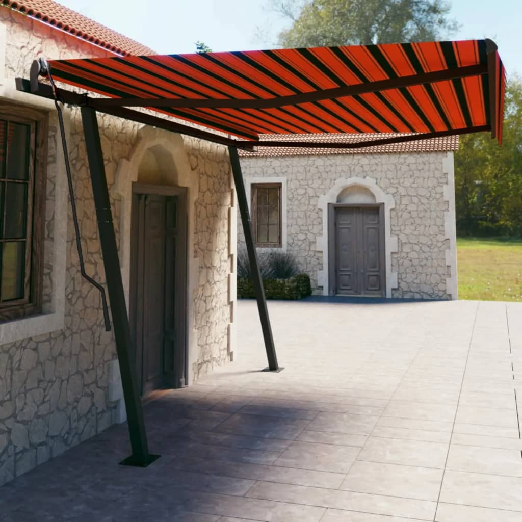 vidaXL Markis med stolpar manuellt infällbar 4,5x3 m orange och brun