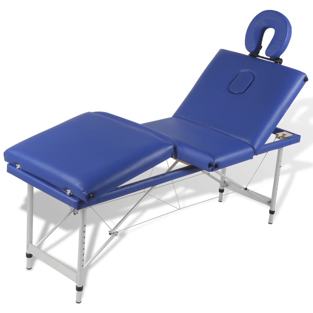 vidaXL Hopfällbar massagebänk med 4 sektioner aluminium blå