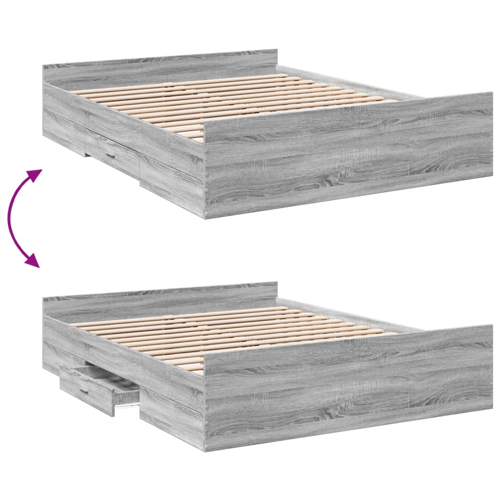 vidaXL Sängram med lådor grå sonoma 150x200 cm konstruerad trä