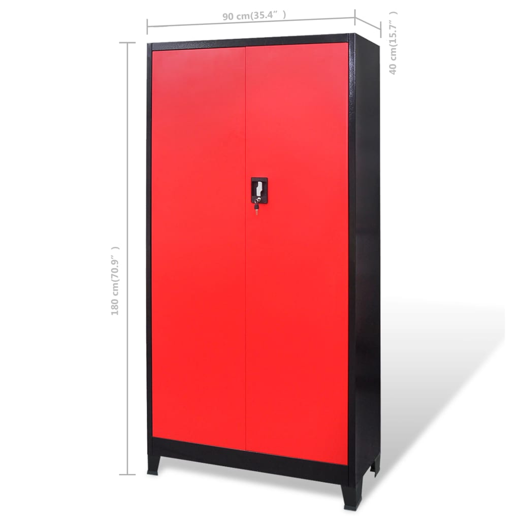 vidaXL Verktygsskåp med kista stål 90x40x180 cm röd och svart