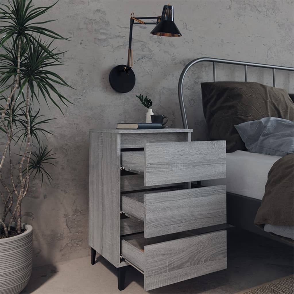 vidaXL Sängbord med metallben grå sonoma-ek 40x35x69 cm