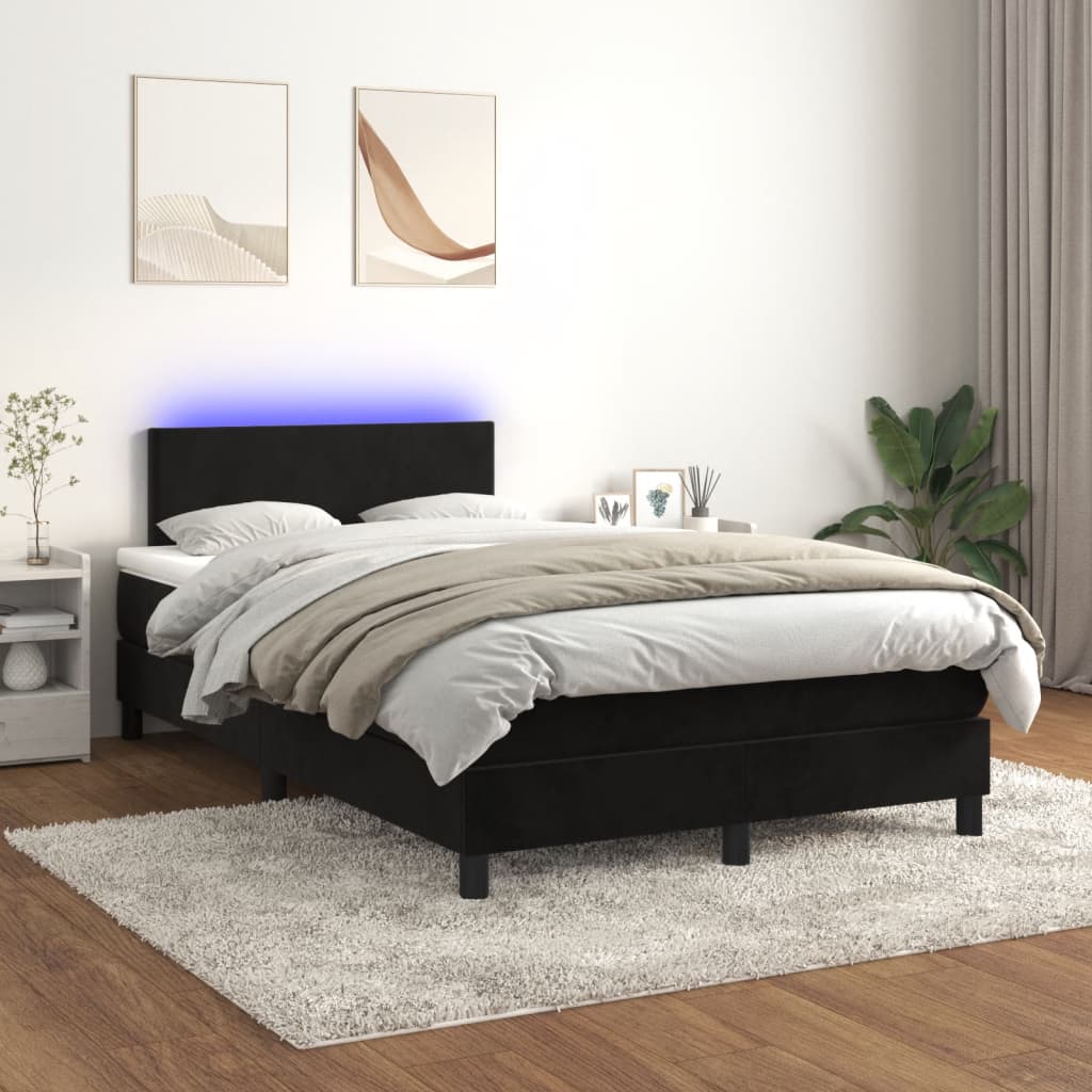 vidaXL Ramsäng med madrass & LED svart 120x200 cm sammet