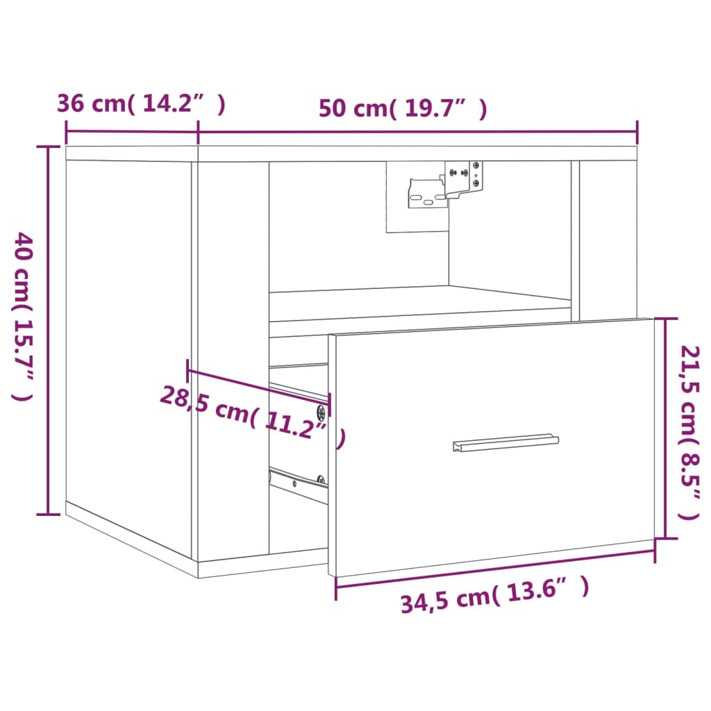 vidaXL Väggmonterade sängbord grå sonoma 50x36x40 cm
