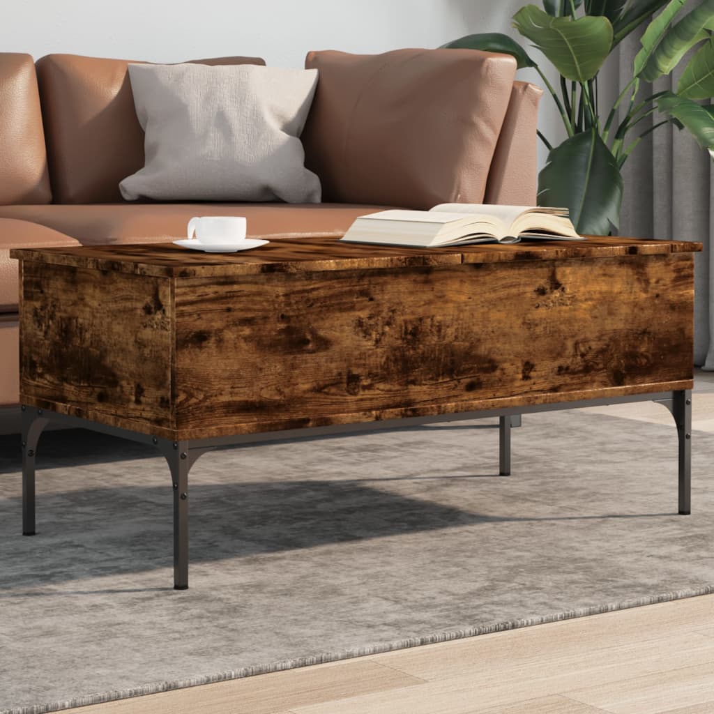 vidaXL Soffbord rökfärgad ek 100x50x45 cm konstruerat trä och metall