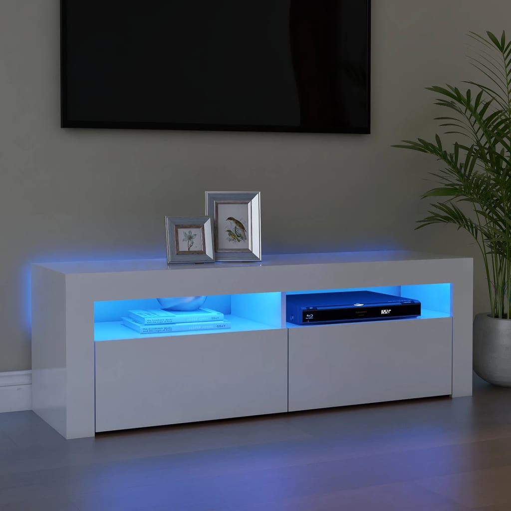 vidaXL TV-bänk med LED-belysning vit högglans 120x35x40 cm