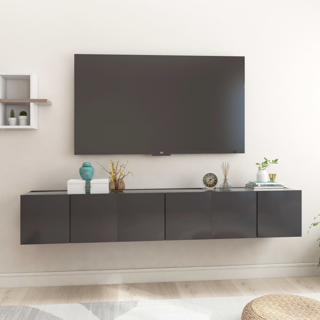 vidaXL Hängande TV-skåp 3 st grå 60x30x30 cm