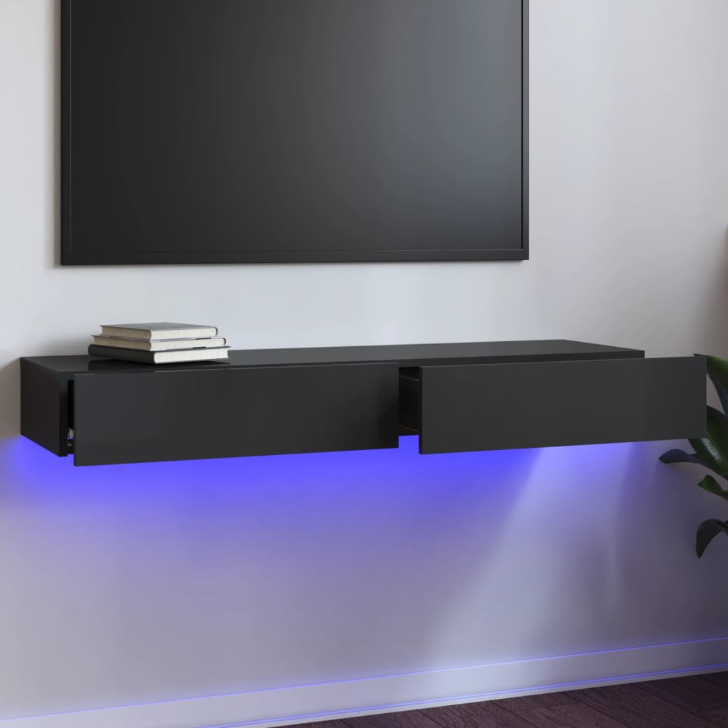 vidaXL Tv-bänk med LED-belysning grå högglans 120x35x15,5 cm