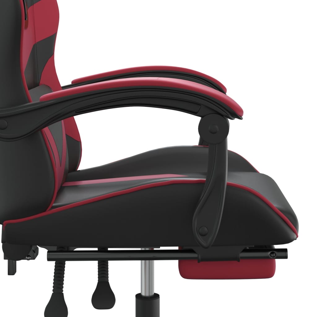 vidaXL Snurrbar gamingstol med fotstöd svart och vinröd konstläder