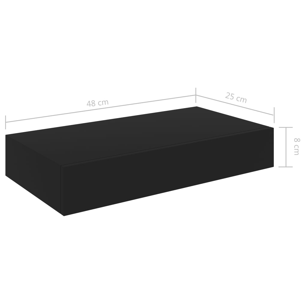 vidaXL Svävande vägghylla med låda svart 48x25x8 cm