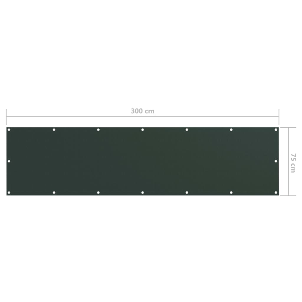 vidaXL Balkongskärm mörkgrön 75x300 cm oxfordtyg
