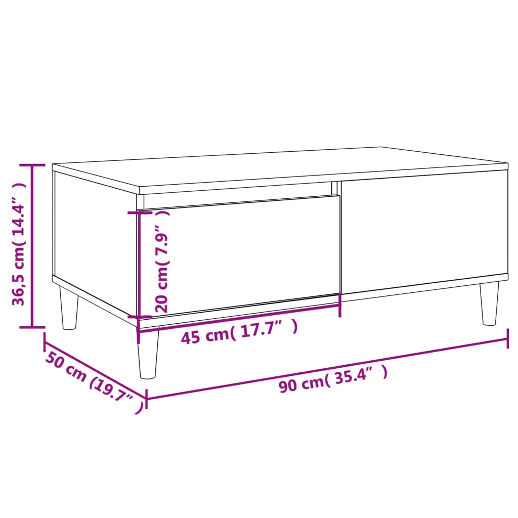 vidaXL Soffbord sonoma-ek 90x50x36,5 cm konstruerat trä