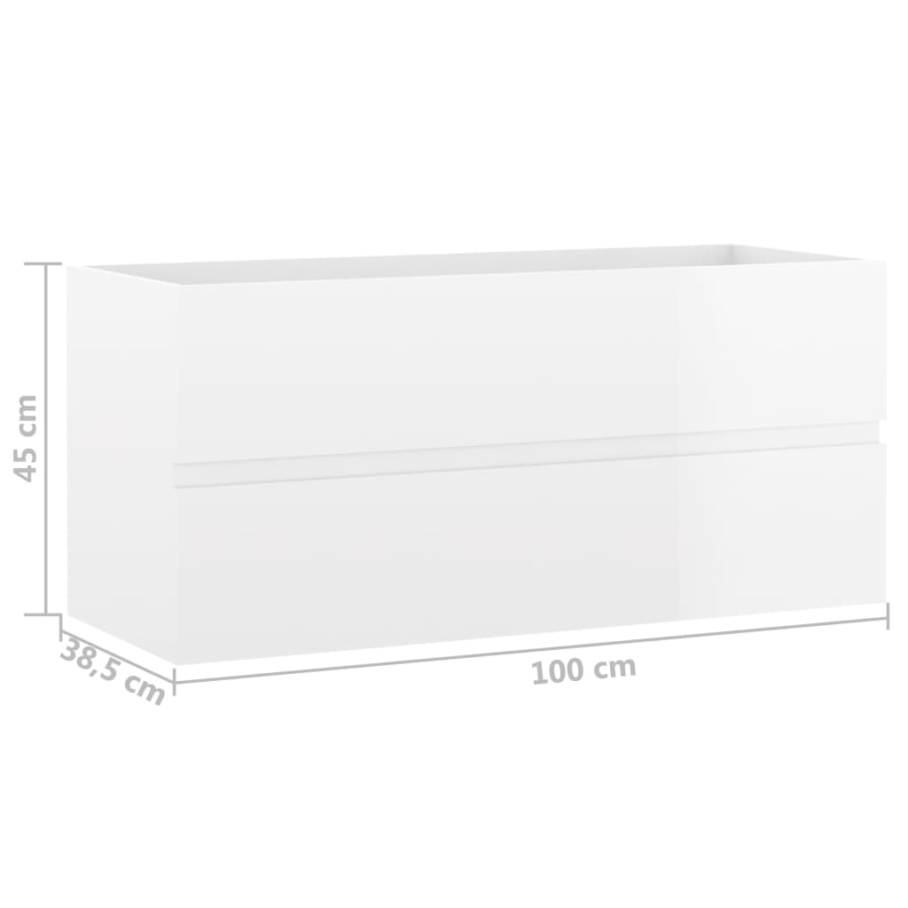 vidaXL Tvättställsskåp vit högglans 100x38,5x45 cm spånskiva