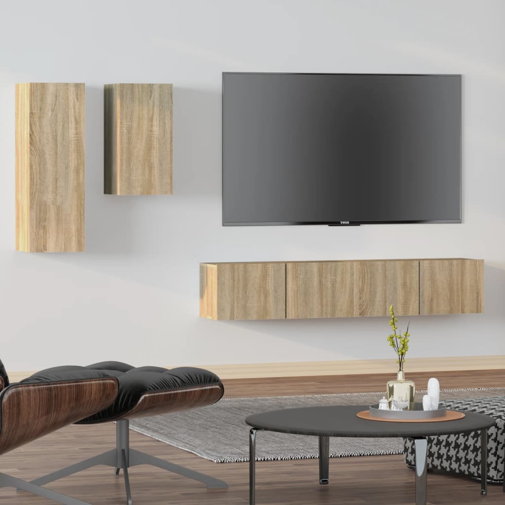 vidaXL Tv-skåp 4 delar sonoma-ek konstruerat trä