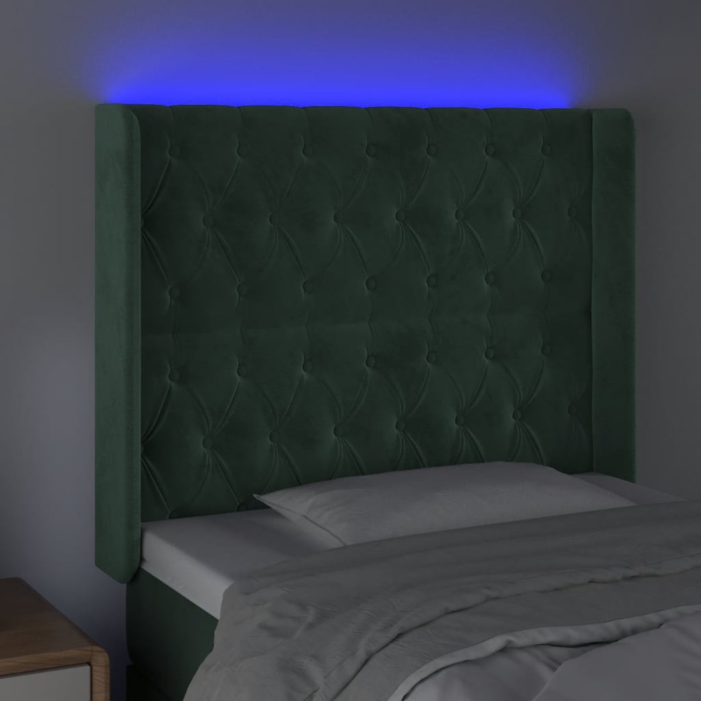 vidaXL Sänggavel LED mörkgrön 93x16x118/128 cm sammet