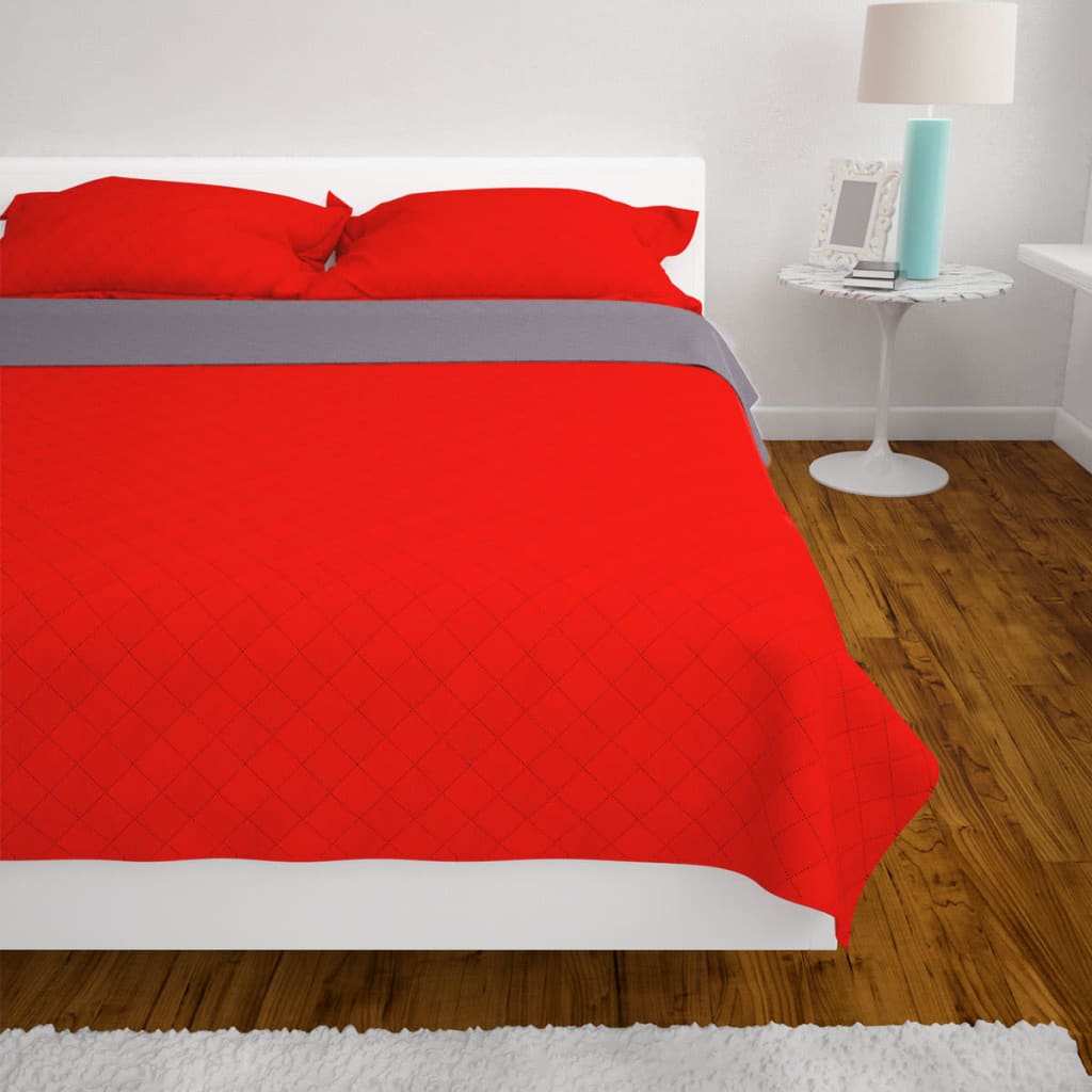 vidaXL Dubbelsidigt vadderat överkast röd och grå 230x260 cm