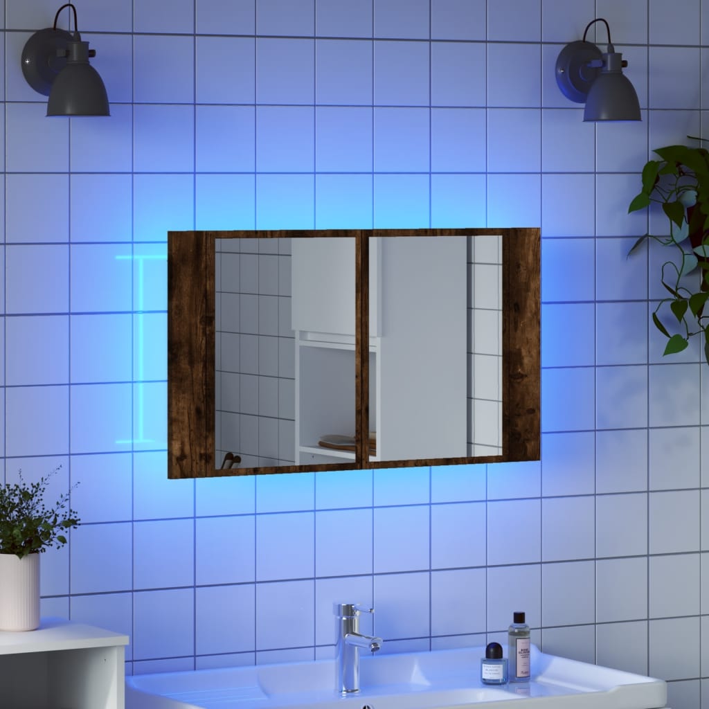 vidaXL Spegelskåp med LED rökfärgad ek 80x12x45 cm akryl