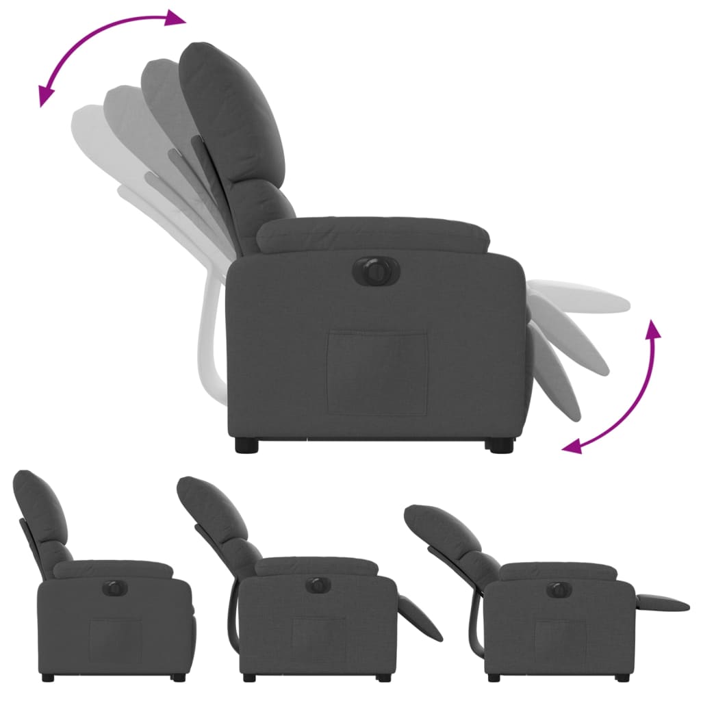vidaXL Elektrisk reclinerfåtölj med uppresningshjälp mörkgrå tyg