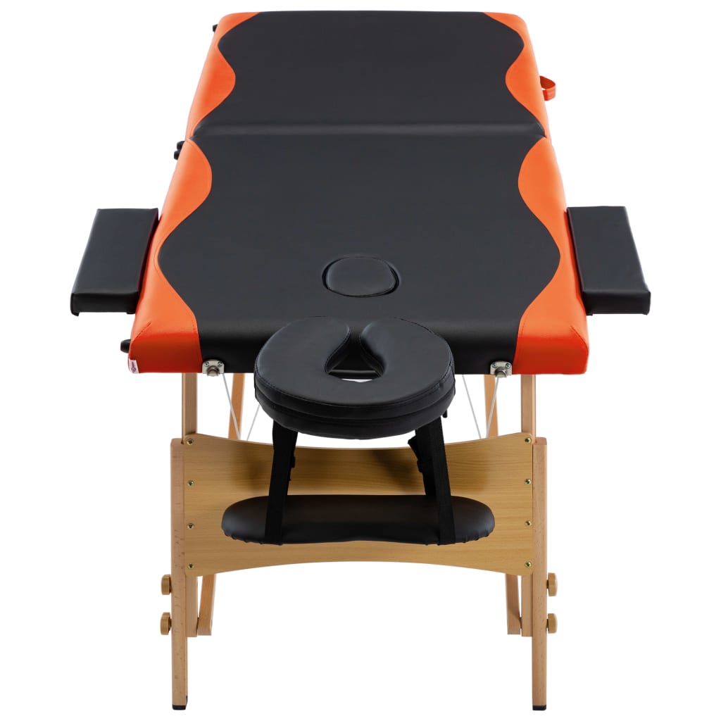 vidaXL Hopfällbar massagebänk 2 sektioner trä svart och orange