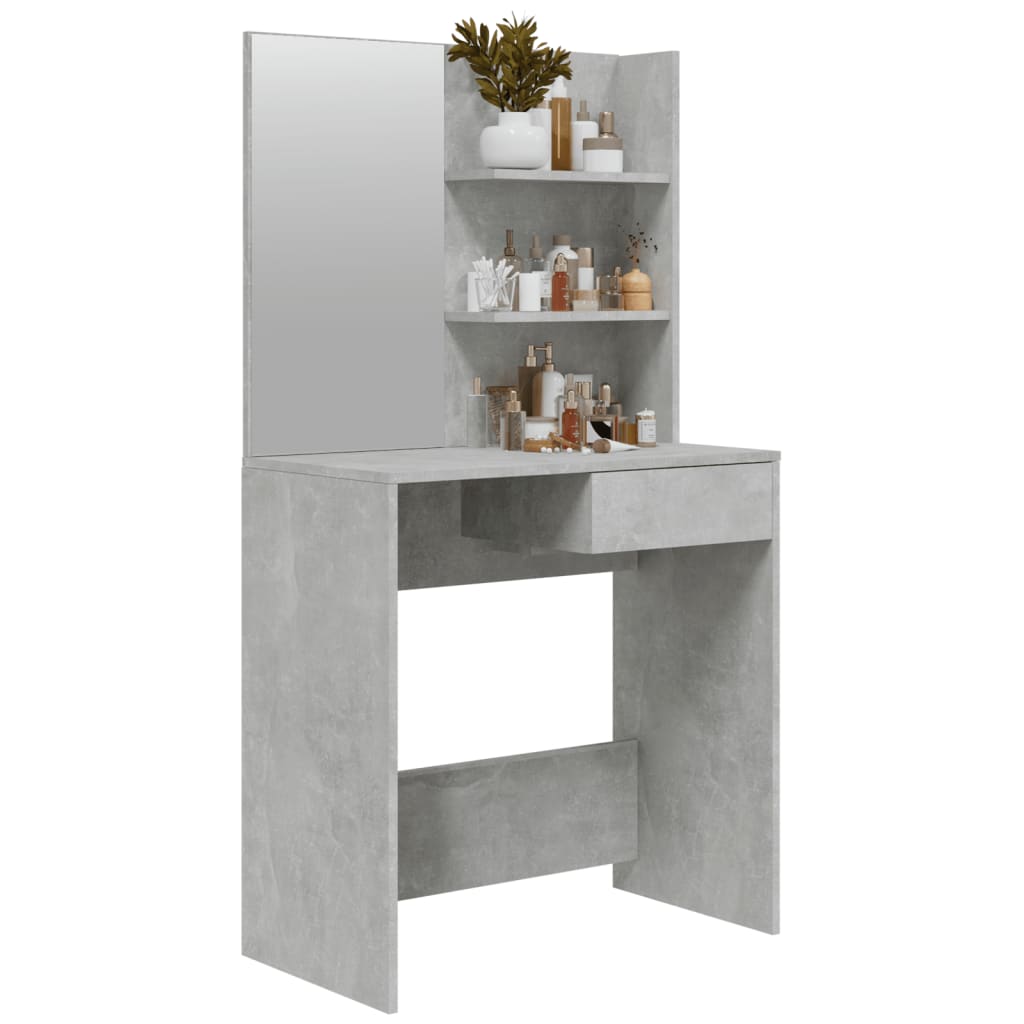 vidaXL Sminkbord med spegel betonggrå 74,5x40x141 cm