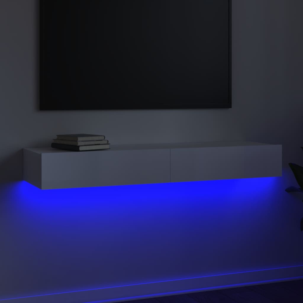 vidaXL Tv-bänk med LED-belysning vit högglans 120x35x15,5 cm