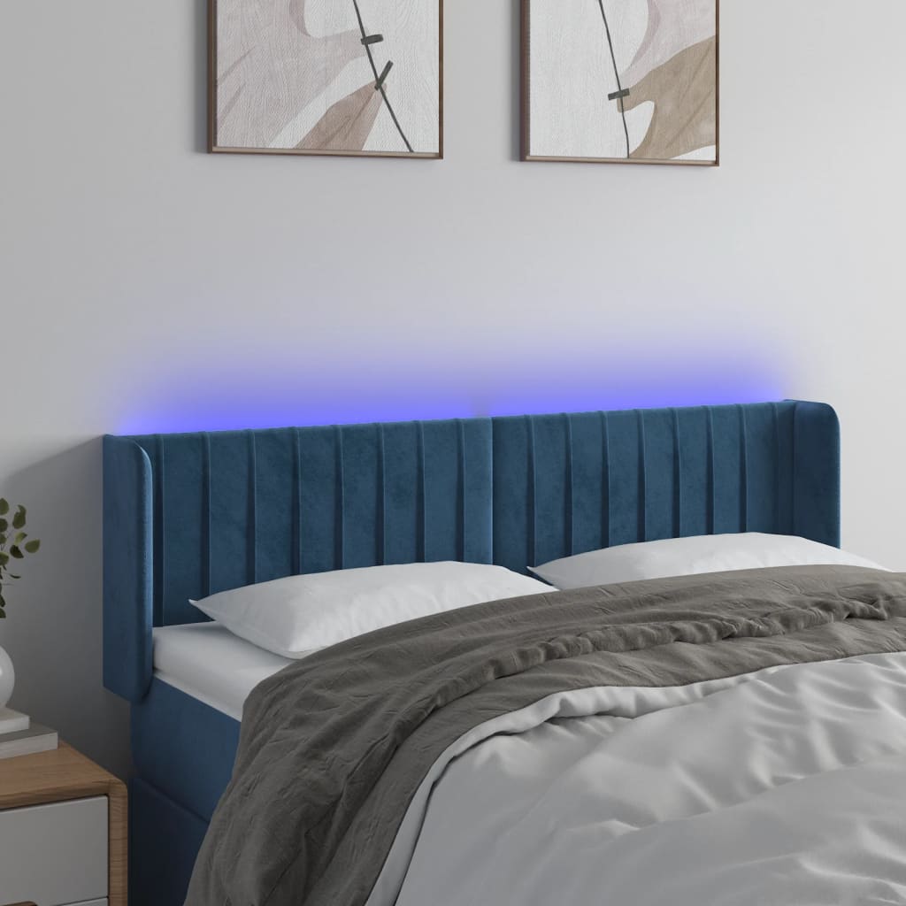 vidaXL Sänggavel LED mörkblå 147x16x78/88 cm sammet