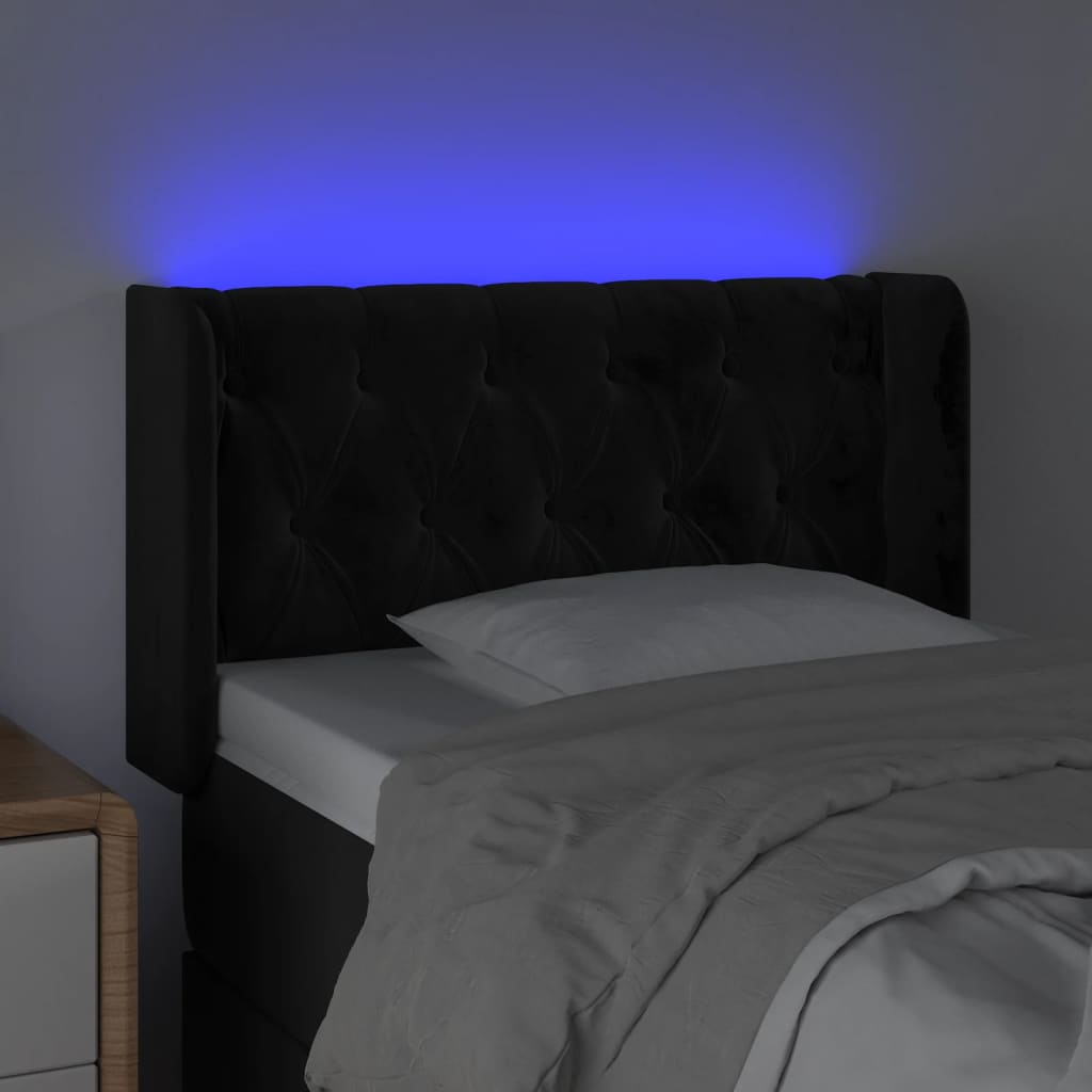 vidaXL Sänggavel LED svart 83x16x78/88 cm sammet