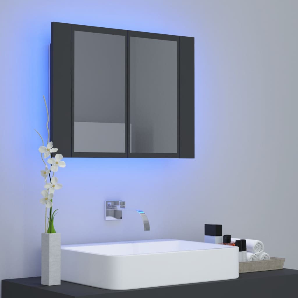 vidaXL Spegelskåp med LED grå 60x12x45 cm akryl