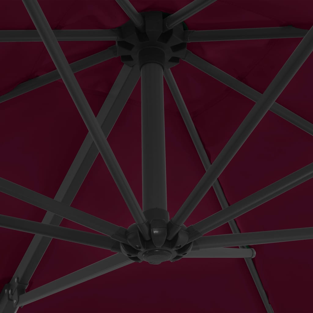 vidaXL Frihängande parasoll med stålstång vinröd 250x250 cm