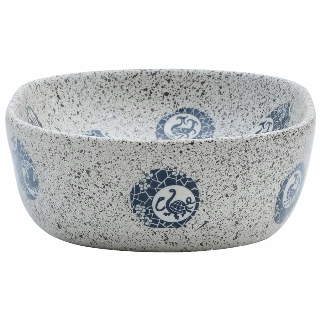 vidaXL Handfat grå och blå oval 47x33x13 cm keramik