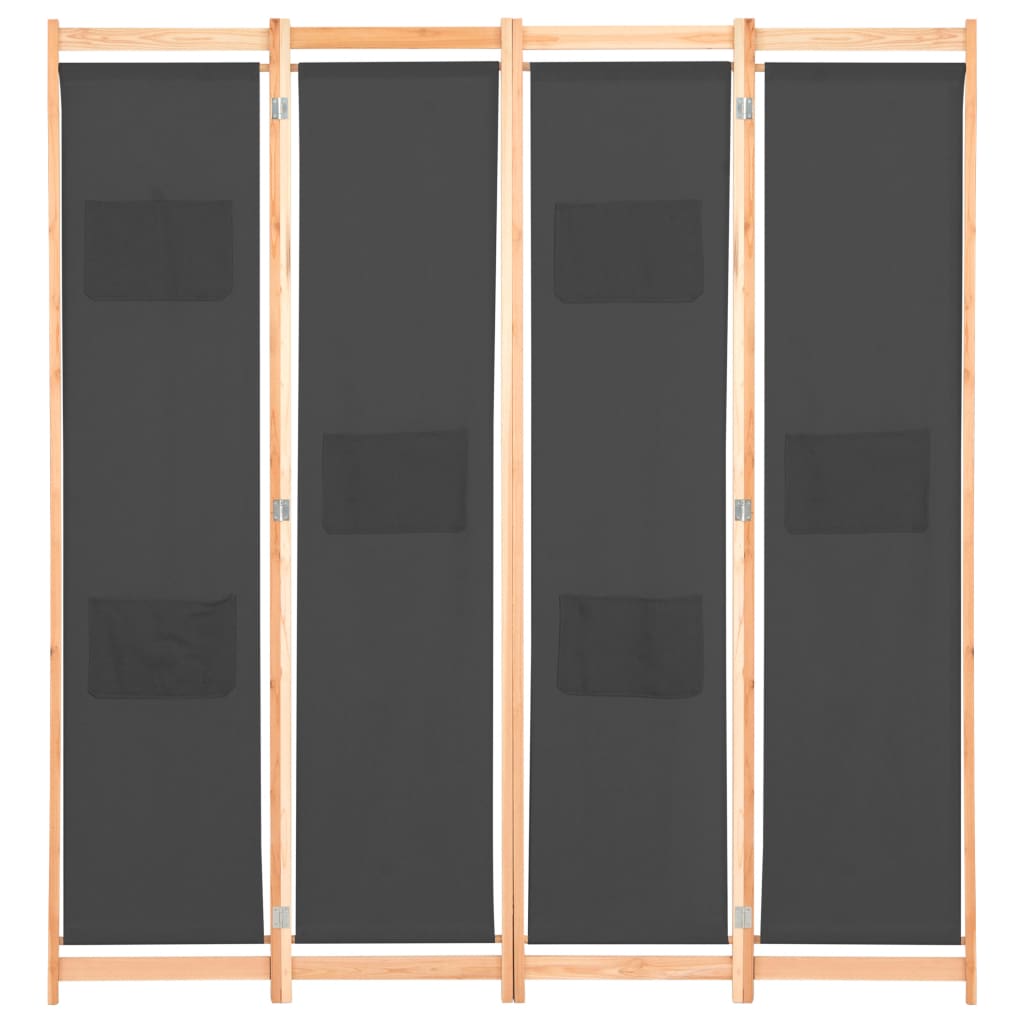 vidaXL Rumsavdelare 4 paneler 160x170x4 cm grå tyg