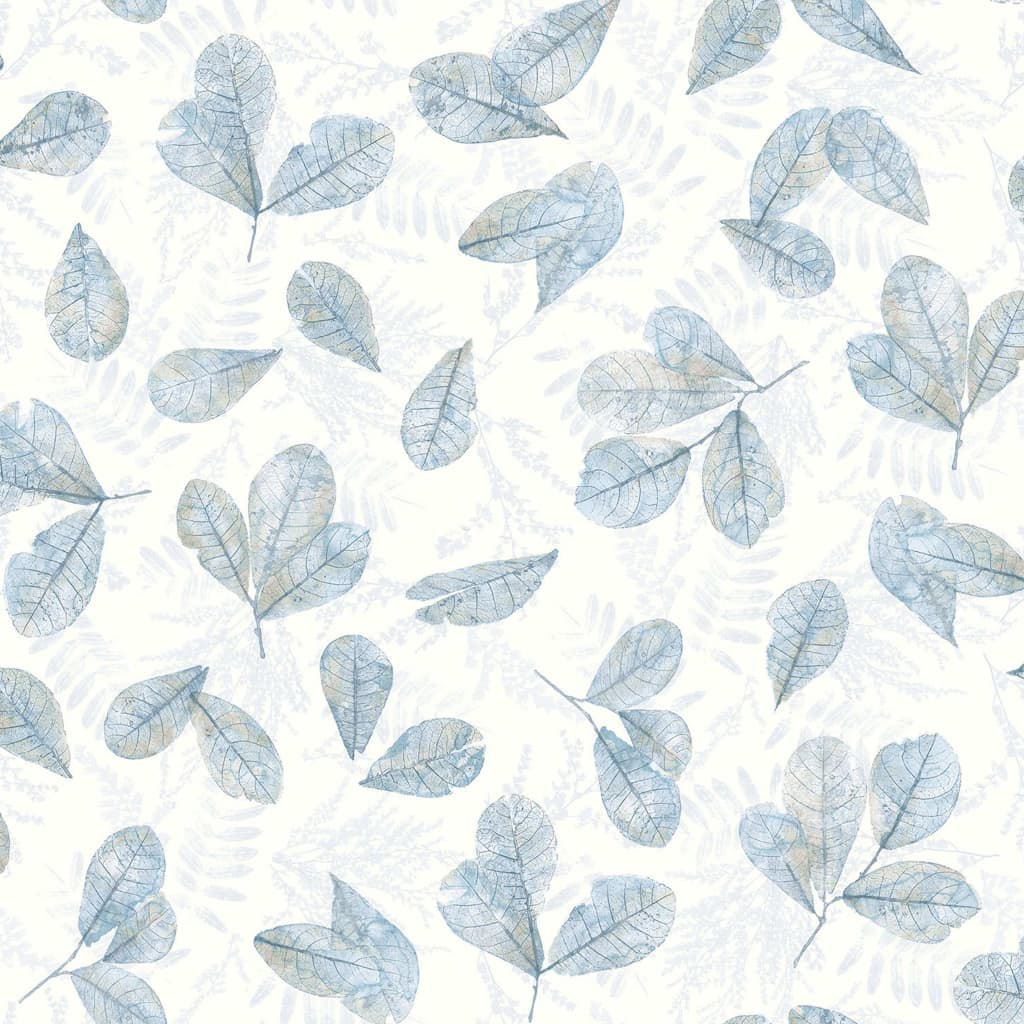 Evergreen Tapet Leaves vit och blå