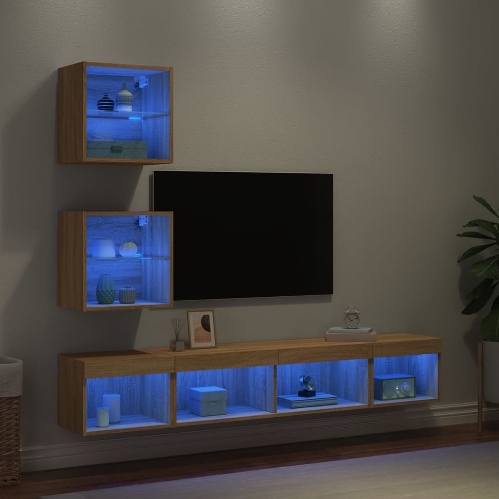 vidaXL Tv-bänk 5 delar LED sonoma-ek konstruerat trä