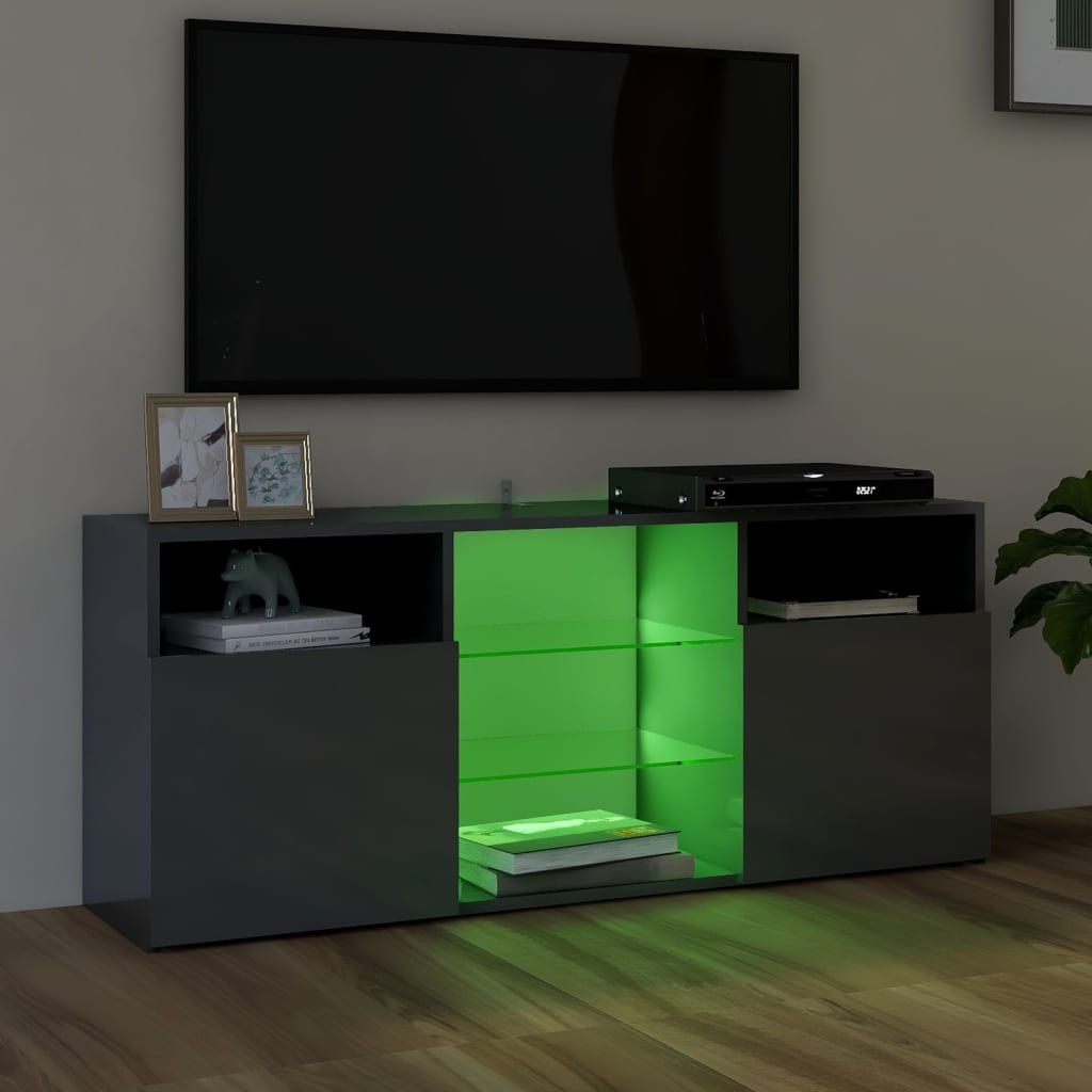 vidaXL TV-bänk med LED-belysning grå högglans 120x30x50 cm