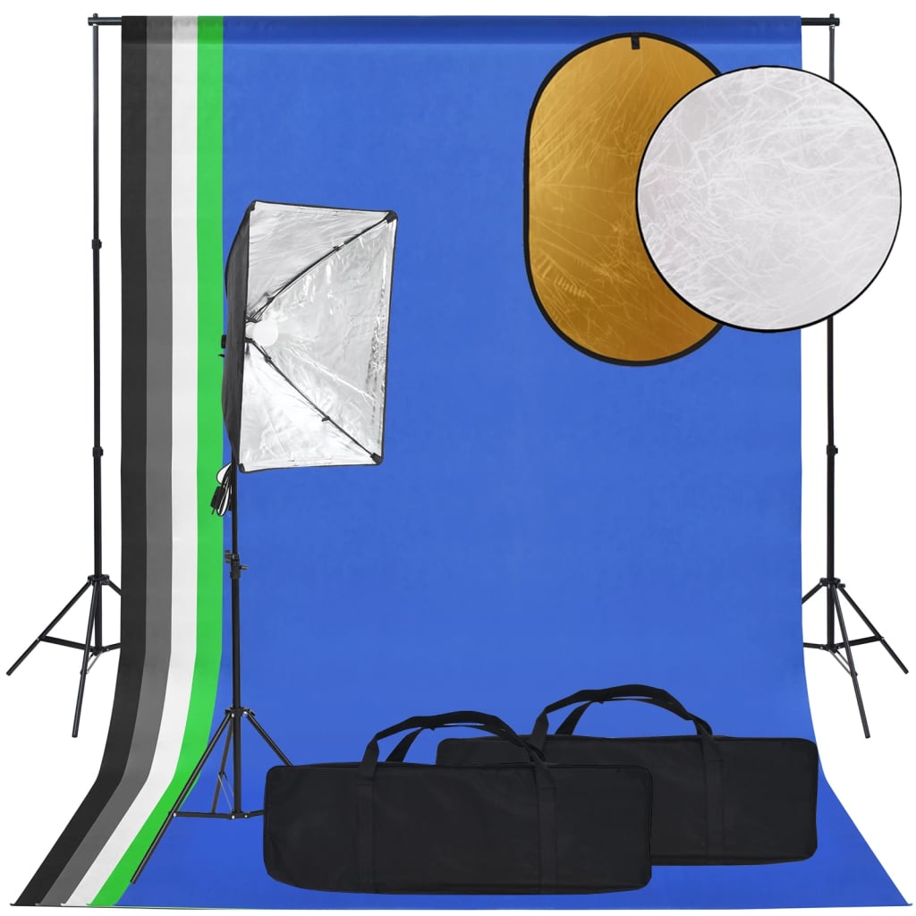 vidaXL Studioutrustning med softbox-lampa, bakgrund och reflexskärm
