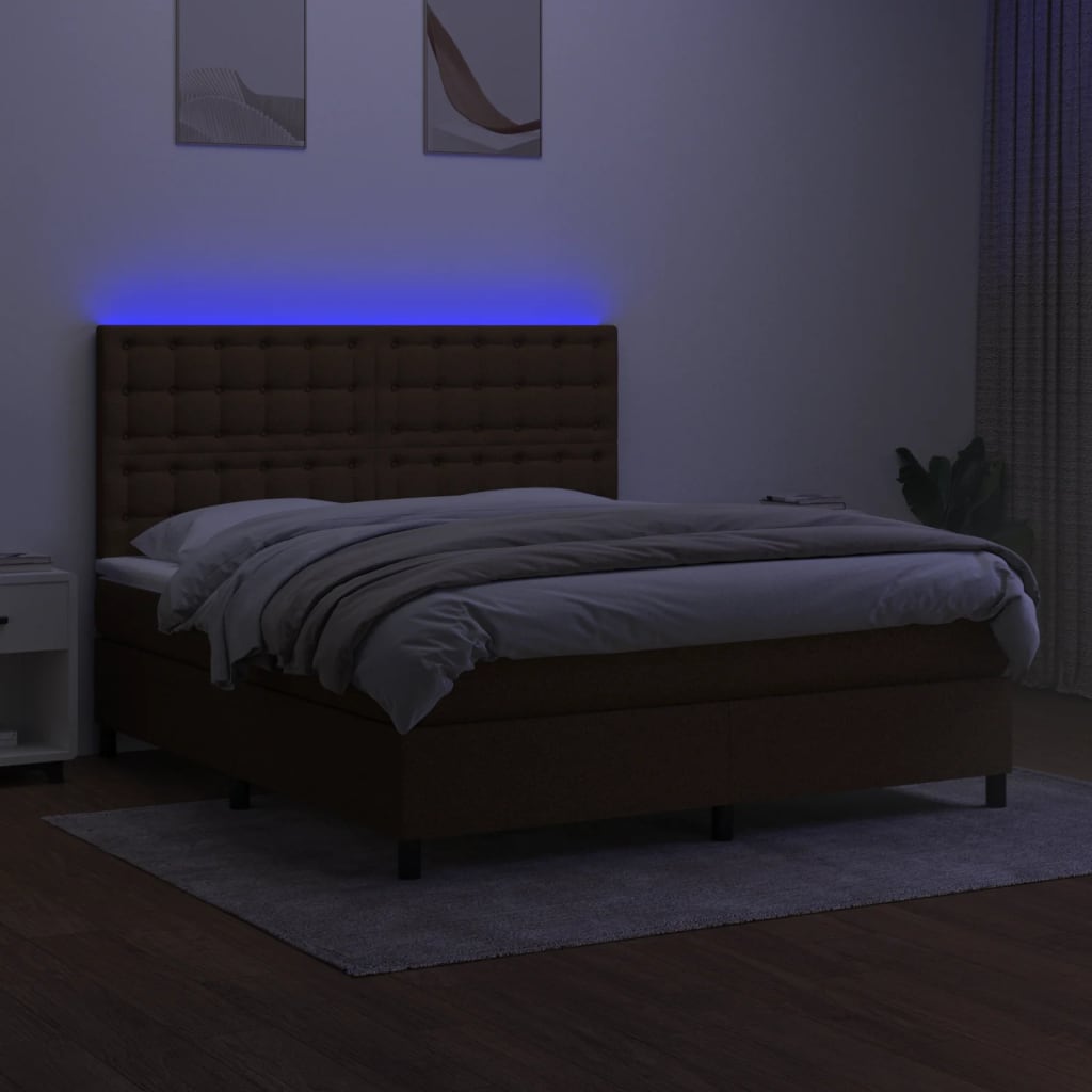 vidaXL Ramsäng med madrass & LED mörkbrun 180x200 cm tyg