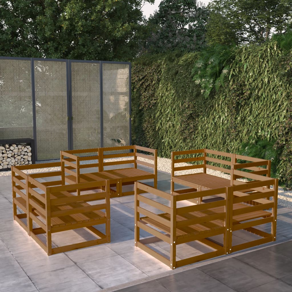 vidaXL Loungegrupp för trädgården 8 delar honungbrun massiv furu
