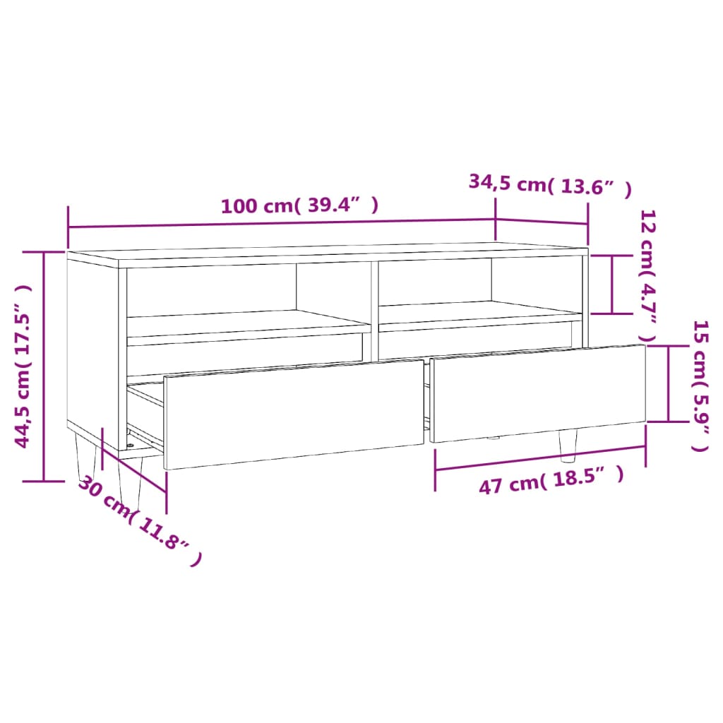vidaXL Tv-bänk vit högglans 100x34,5x44,5 cm konstruerat trä