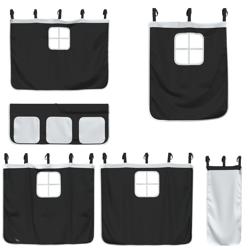 vidaXL Loftsäng med gardiner vit&svart 80x200 cm massiv furu