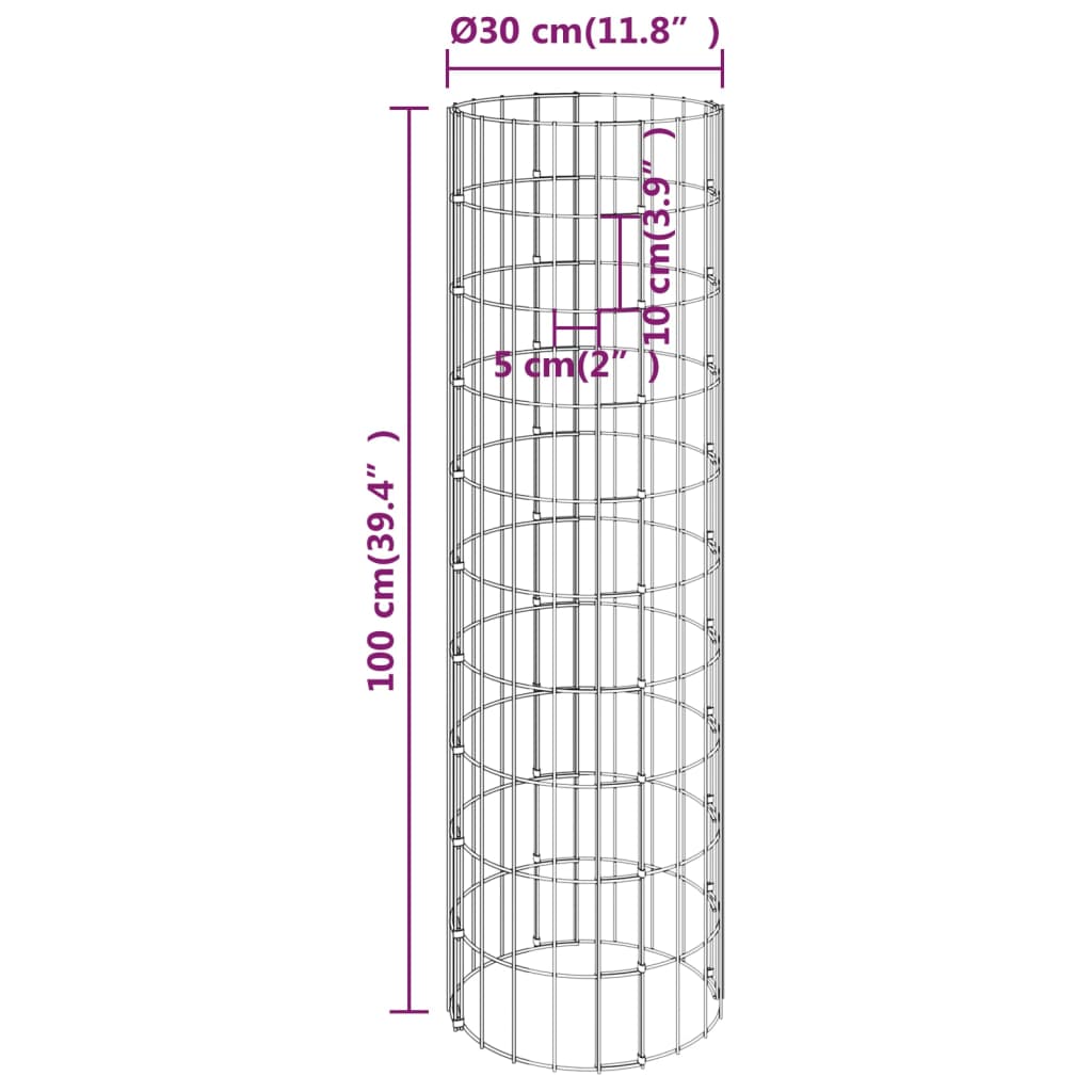 vidaXL Planteringsgabion upphöjd rund galvaniserat stål Ø30x100 cm