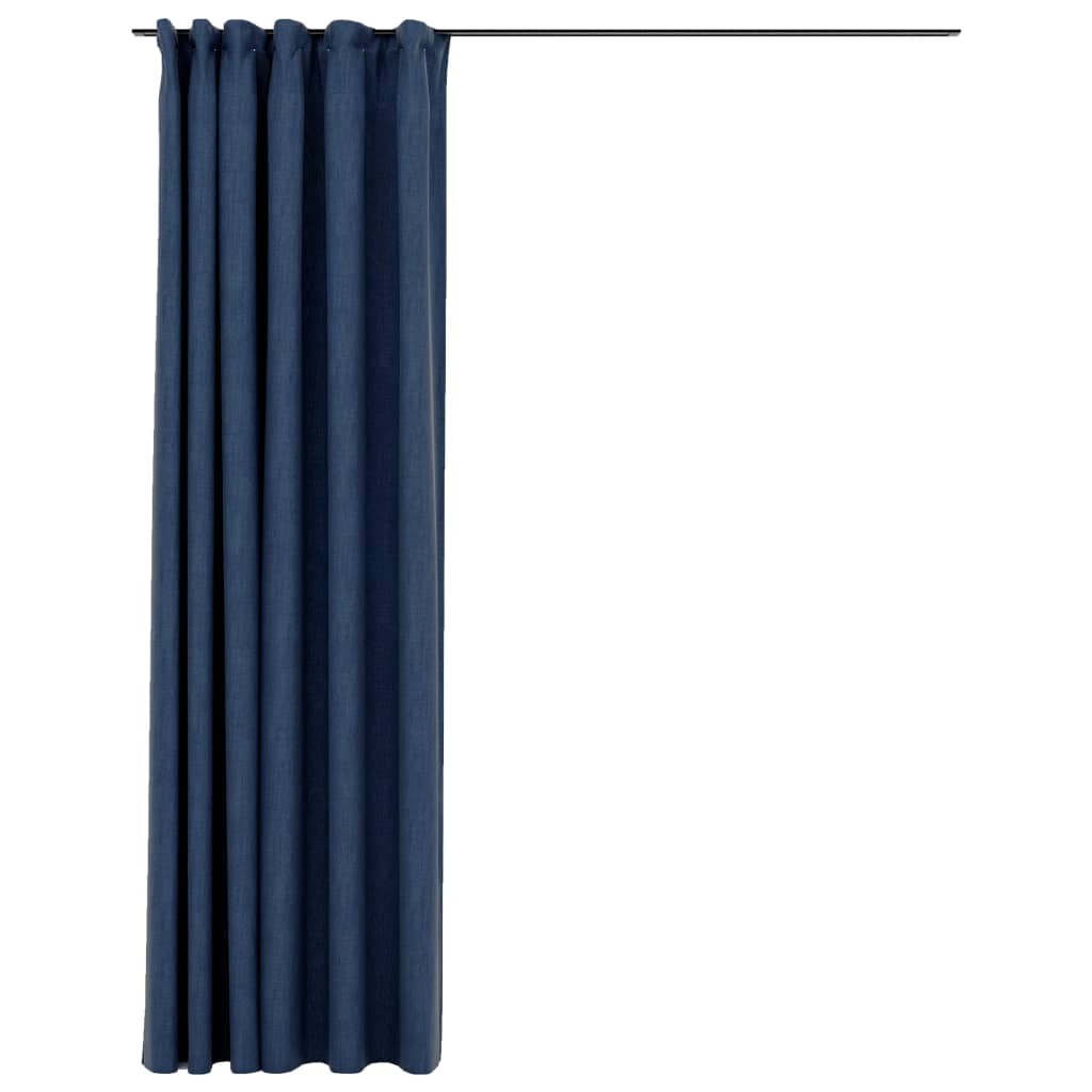 vidaXL Mörkläggningsgardin med krokar linnelook blå 290x245 cm