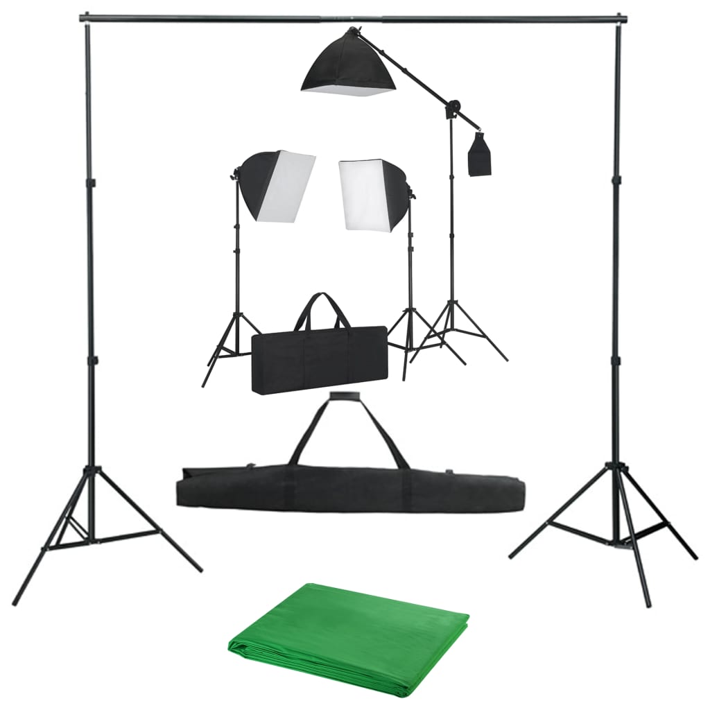 vidaXL Fotostudio med softbox-lampor och bakgrund