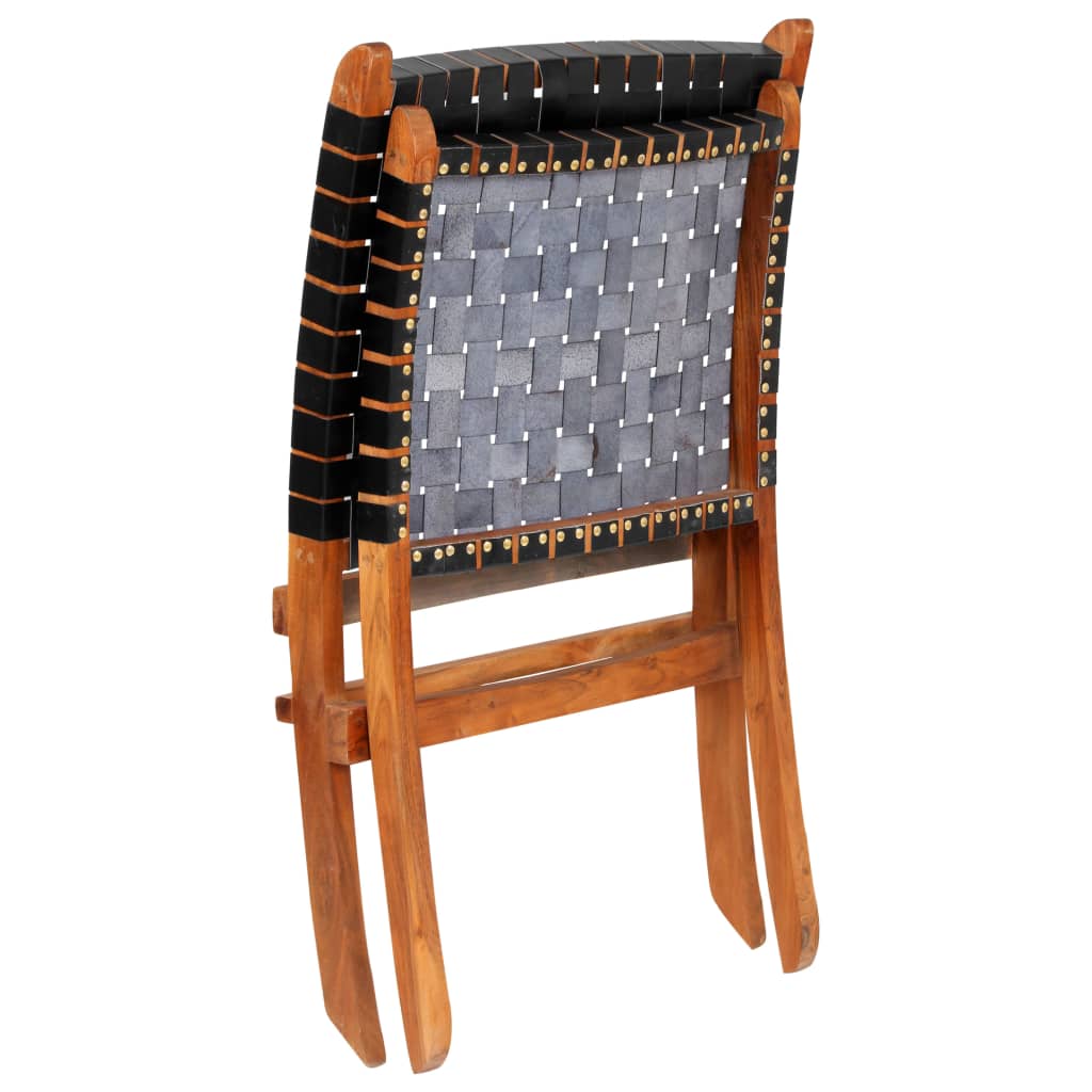 vidaXL Hopfällbar stol flätad svart äkta läder
